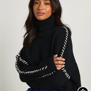 Boohoo Black Turtleneck Sweater with White Detailing - Medium
